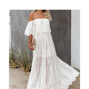 Elegant White Lace Off-Shoulder Maxi Dress